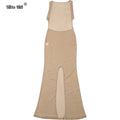 See Through Dress Female 2024Summer Thin Sleeveless Glitter Splits Coquette Backless Clubwear Beach Sexy Vestidos