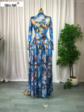 Women Long Sleeve Tie Dye Print O-neck Big Swing Midi A-line Long Maxi Dress 2026 Elegant Evening Birthday Party Dresses