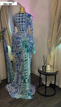Women Tie Dye Printed Skew Neck Flare Long Sleeve Ruched Stacked Maxi Long Dress  Summer Birthday Sexy Party Dresses