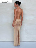 See Through Dress Female 2024Summer Thin Sleeveless Glitter Splits Coquette Backless Clubwear Beach Sexy Vestidos