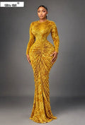 Women Velvet Ruched Stacked Long Sleeve Bodycon Midi Maxi Dress 2026 Street Party Sexy Vacation Long Dresses Vestidos