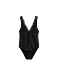 Sexy Satin Lace Patchwork Bodysuit Women V-neck Backless Sleeveless Solid Slim Fit Top 2026 Summer New Fashion Street Clothing