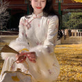 2026 New Chinese Style Pink Butterfly Elegant Temperament Improvement Cheongsam Winter Clothing Splicing Hairy Thick Cheongsam Dress