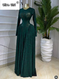Women O-neck Long Sleeve Pleated Inner A-line Maxi Dress 2026 Evening Sexy Party Birthday Vacation Long Dresses Vestidos