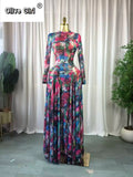 Women O-neck Long Sleeve Big Swing Tie Dye Print Long Dress 2026 Sexy Parties Evening Vacation Maxi Dresses Vestidos