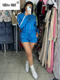 Women's Set Long Sleeve Jacket + Shorts Suit 2025 Summer Streetwear Active Slim Sporty Two 2 Piece Set Outfit Tracksuit