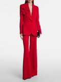 Women's Suits Solid Fashion 3D Flowers Single Breasted Blazer 2 Piece Jacket Pants Outfits Female Formal Pantsuit Set