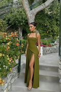 Elegant Ribbon Corset Long Dress For Women Slip Slit Maxi Dresses Evening Bridesmaid Wedding Guest Olive Green Black Cocktail