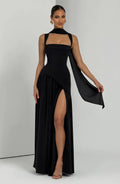 Elegant Ribbon Corset Long Dress For Women Slip Slit Maxi Dresses Evening Bridesmaid Wedding Guest Olive Green Black Cocktail