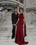 Elegant Burgundy Satin Long Dress Sexy Women's Corset High Waist Maxi Mermaid Dresses Evening Party Cocktail Wedding Guest