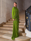 Elegant Pleated Mesh Shawl Maxi Dress Chic Long Sleeve Slim Fit Dresses 2026 Spring New O-Neck Party Prom Gowns Chic