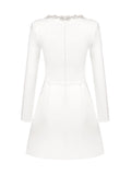 Elegant Mini Square Collar Diamond Evening Dress Short A-Line Long Sleeves White Pocket Princess Prom Gowns 2024 New