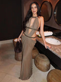 Sexy Backless Halter Neck Hollow Out Long Dress Womens Sleeveless Maxi Dress Vacation Elegant Party Hollow Beach Dresses
