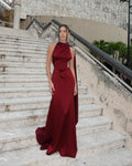 Elegant Burgundy Satin Long Dress Sexy Women's Corset High Waist Maxi Mermaid Dresses Evening Party Cocktail Wedding Guest