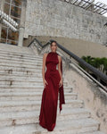 Elegant Burgundy Satin Long Dress Sexy Women's Corset High Waist Maxi Mermaid Dresses Evening Party Cocktail Wedding Guest