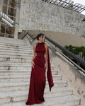 Elegant Burgundy Satin Long Dress Sexy Women's Corset High Waist Maxi Mermaid Dresses Evening Party Cocktail Wedding Guest