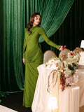 Elegant Pleated Mesh Shawl Maxi Dress Chic Long Sleeve Slim Fit Dresses 2026 Spring New O-Neck Party Prom Gowns Chic