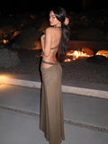Sexy Backless Halter Neck Hollow Out Long Dress Womens Sleeveless Maxi Dress Vacation Elegant Party Hollow Beach Dresses
