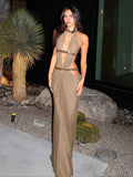 Sexy Backless Halter Neck Hollow Out Long Dress Womens Sleeveless Maxi Dress Vacation Elegant Party Hollow Beach Dresses