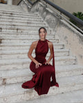 Elegant Burgundy Satin Long Dress Sexy Women's Corset High Waist Maxi Mermaid Dresses Evening Party Cocktail Wedding Guest