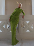 Elegant Pleated Mesh Shawl Maxi Dress Chic Long Sleeve Slim Fit Dresses 2026 Spring New O-Neck Party Prom Gowns Chic