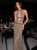 Sexy Backless Halter Neck Hollow Out Long Dress Womens Sleeveless Maxi Dress Vacation Elegant Party Hollow Beach Dresses