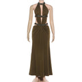 Sexy Backless Halter Neck Hollow Out Long Dress Womens Sleeveless Maxi Dress Vacation Elegant Party Hollow Beach Dresses