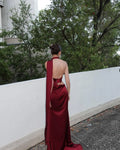 Elegant Burgundy Satin Long Dress Sexy Women's Corset High Waist Maxi Mermaid Dresses Evening Party Cocktail Wedding Guest