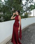 Elegant Burgundy Satin Long Dress Sexy Women's Corset High Waist Maxi Mermaid Dresses Evening Party Cocktail Wedding Guest