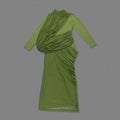 Elegant Pleated Mesh Shawl Maxi Dress Chic Long Sleeve Slim Fit Dresses 2026 Spring New O-Neck Party Prom Gowns Chic