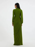 Elegant Pleated Mesh Shawl Maxi Dress Chic Long Sleeve Slim Fit Dresses 2026 Spring New O-Neck Party Prom Gowns Chic