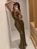 Sexy Backless Halter Neck Hollow Out Long Dress Womens Sleeveless Maxi Dress Vacation Elegant Party Hollow Beach Dresses