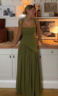 Elegant Ribbon Corset Long Dress For Women Slip Slit Maxi Dresses Evening Bridesmaid Wedding Guest Olive Green Black Cocktail