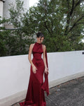 Elegant Burgundy Satin Long Dress Sexy Women's Corset High Waist Maxi Mermaid Dresses Evening Party Cocktail Wedding Guest