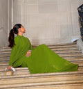 Elegant Pleated Mesh Shawl Maxi Dress Chic Long Sleeve Slim Fit Dresses 2026 Spring New O-Neck Party Prom Gowns Chic