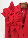 Women's Suits Solid Fashion 3D Flowers Single Breasted Blazer 2 Piece Jacket Pants Outfits Female Formal Pantsuit Set
