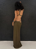 Sexy Backless Halter Neck Hollow Out Long Dress Womens Sleeveless Maxi Dress Vacation Elegant Party Hollow Beach Dresses