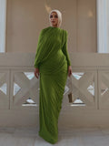 Elegant Pleated Mesh Shawl Maxi Dress Chic Long Sleeve Slim Fit Dresses 2026 Spring New O-Neck Party Prom Gowns Chic