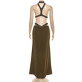 Sexy Backless Halter Neck Hollow Out Long Dress Womens Sleeveless Maxi Dress Vacation Elegant Party Hollow Beach Dresses