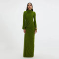 Elegant Pleated Mesh Shawl Maxi Dress Chic Long Sleeve Slim Fit Dresses 2026 Spring New O-Neck Party Prom Gowns Chic