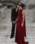 Elegant Burgundy Satin Long Dress Sexy Women's Corset High Waist Maxi Mermaid Dresses Evening Party Cocktail Wedding Guest