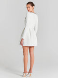 Elegant Mini Square Collar Diamond Evening Dress Short A-Line Long Sleeves White Pocket Princess Prom Gowns 2024 New