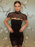 Sexy Lace Patchwork Mini Sheath Dress Elegant Women's Turtleneck Black Short Bodycon Dresses Summer Party Evening Club Wear 2026