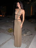 Sexy Backless Halter Neck Hollow Out Long Dress Womens Sleeveless Maxi Dress Vacation Elegant Party Hollow Beach Dresses