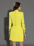 Fashion Women's Heavy Industry Diamond Two Piece Set Short Long Sleeve Tops Wrapped Hip Mini Skirt Female Outfit