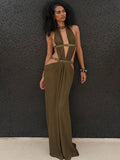 Sexy Backless Halter Neck Hollow Out Long Dress Womens Sleeveless Maxi Dress Vacation Elegant Party Hollow Beach Dresses
