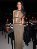 Sexy Backless Halter Neck Hollow Out Long Dress Womens Sleeveless Maxi Dress Vacation Elegant Party Hollow Beach Dresses