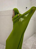 Elegant Pleated Mesh Shawl Maxi Dress Chic Long Sleeve Slim Fit Dresses 2026 Spring New O-Neck Party Prom Gowns Chic