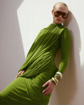 Elegant Pleated Mesh Shawl Maxi Dress Chic Long Sleeve Slim Fit Dresses 2026 Spring New O-Neck Party Prom Gowns Chic