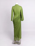 Elegant Pleated Mesh Shawl Maxi Dress Chic Long Sleeve Slim Fit Dresses 2026 Spring New O-Neck Party Prom Gowns Chic